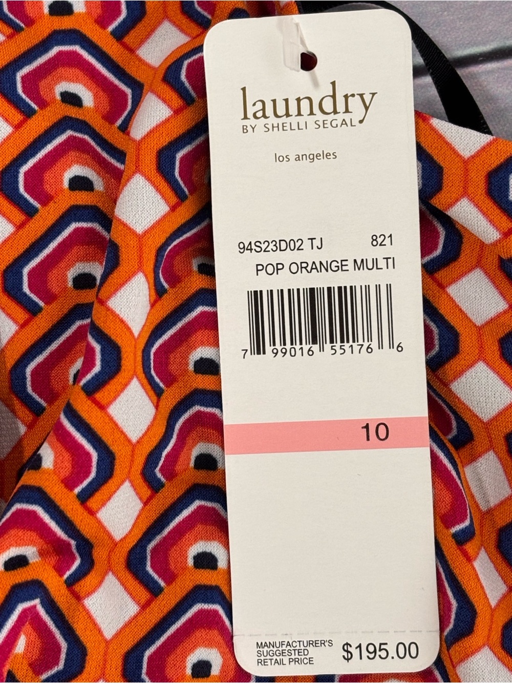 NWT Laundry by Shelli Segal Vibrant Orange Navy Sleeveless Geo Party Dress 10 - Picture 6 of 13